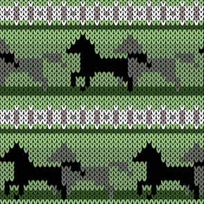 Fair Isle Horses Stripe Black and Gray