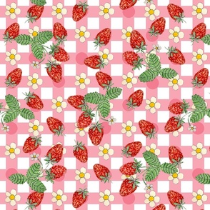 Strawberries on pink gingham by mona Lisa Tello