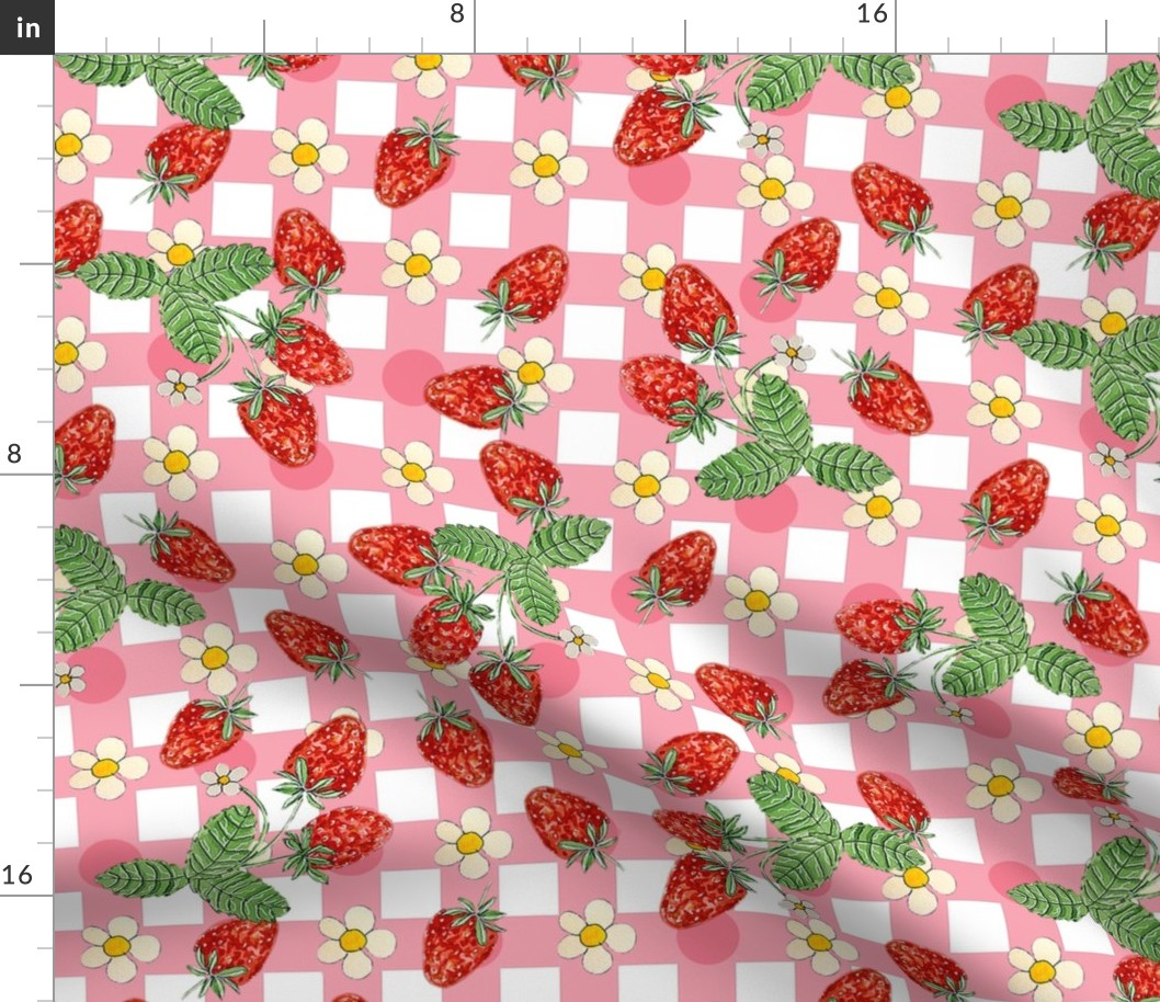 Strawberries on pink gingham by mona Lisa Tello