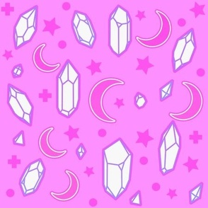 Pastel Magic Crystals, Crescent Moons, and Stars, Pink Colorway