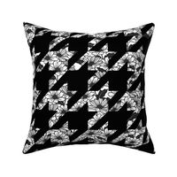 houndstooth check with flowers black and white - medium Scale