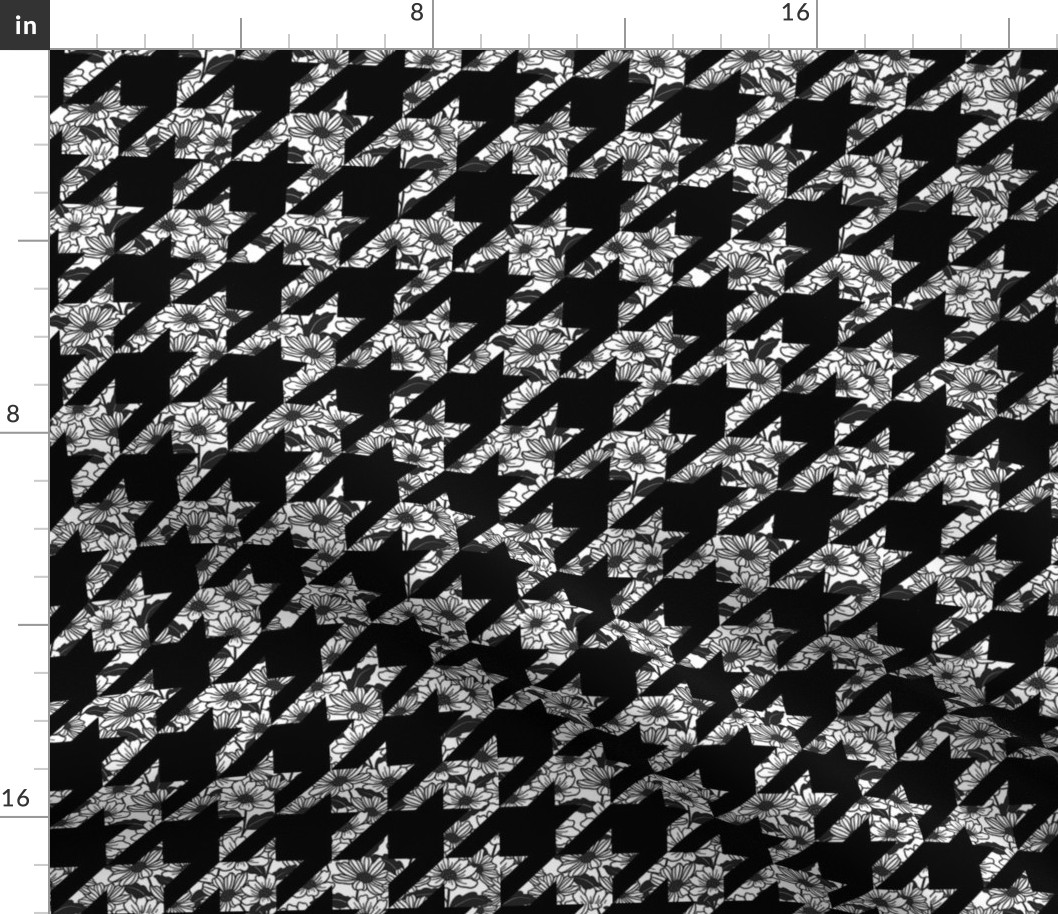 houndstooth check with flowers black and white - small Scale