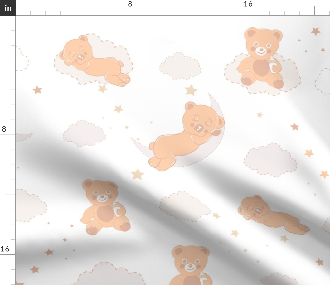 Cute teddy bears with clouds stars and moons neutral colors Hw