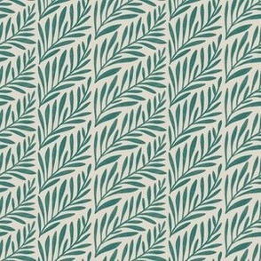 Frond Fern Leaf in Emerald Green and Linen Off White