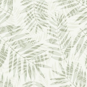 Tropical Palm Leaves in Light Sage and Cream