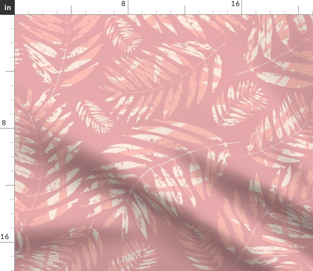 Tropical Palm Leaves in Pink, Peach and Cream