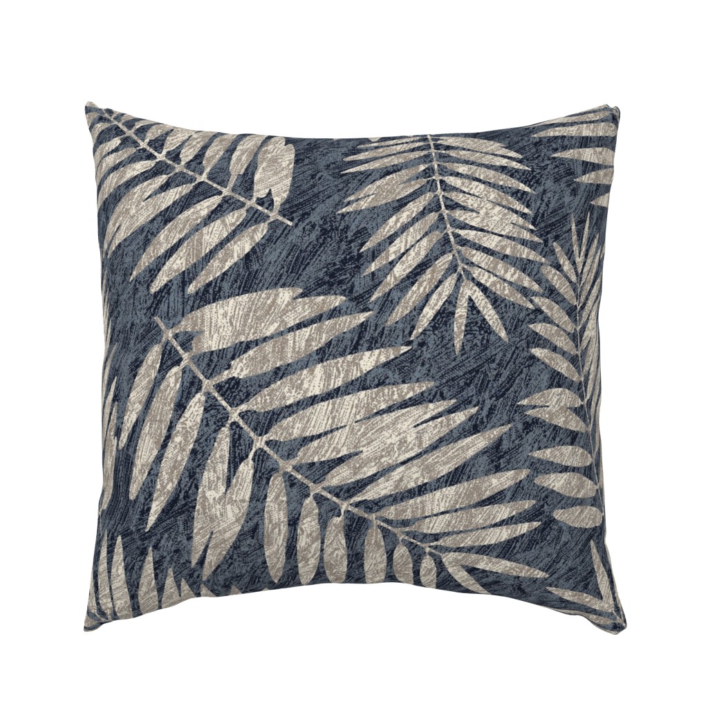 Large Palm Leaves , Taupe & Grey Blue with Texture