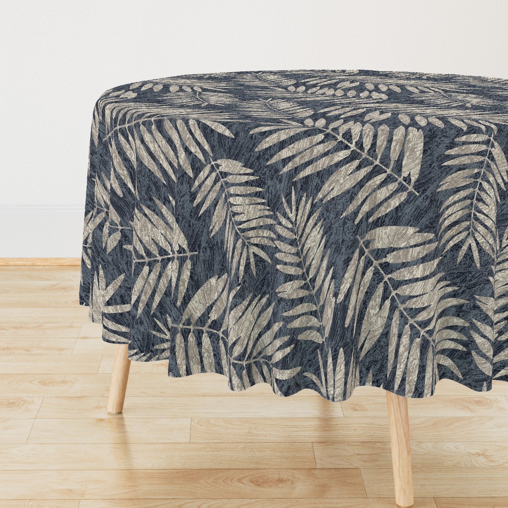 Large Palm Leaves , Taupe & Grey Blue with Texture