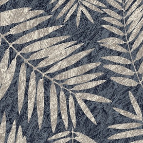 Large Palm Leaves , Taupe & Grey Blue with Texture