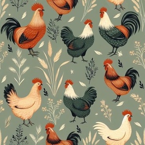 Roosters And Hens Yard Gray