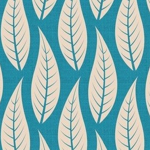 Ivory Wavy Leaves on Textured Turquoise