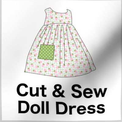 Cut & Sew Dress (Strawberries) on FAT QUARTER for Forever Virginia Dolls and other 1/8, 1/6 and 1/5 scale child dolls // little small scale tiny mini micro doll