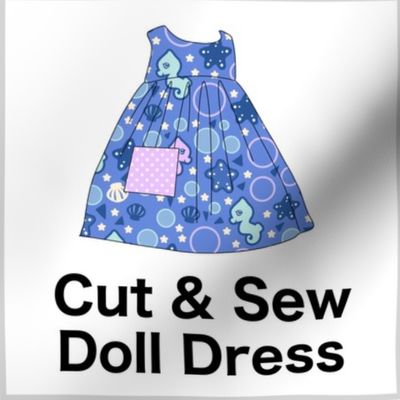 Cut & Sew Dress (Seahorses) on FAT QUARTER for Forever Virginia Dolls and other 1/8, 1/6 and 1/5 scale child dolls // little small scale tiny mini micro doll