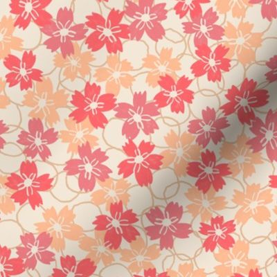 584 - mini micro ditsy peach scale floral with organic background circles - for projects that require small  florals like patchwork, quilting ,dollhouse decor, baby accessories, hair bows