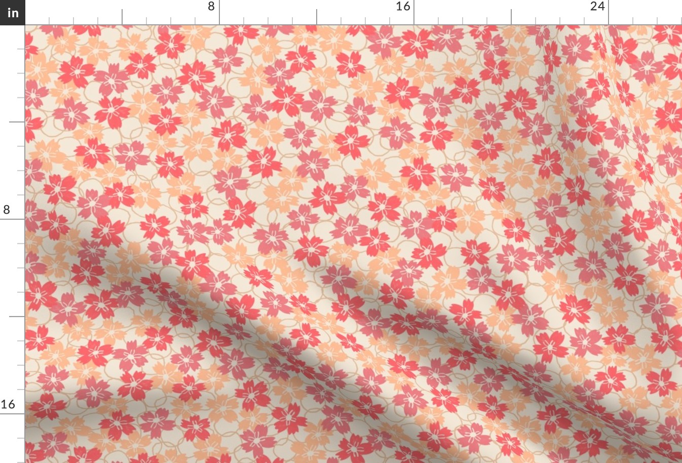 584 - mini micro ditsy peach scale floral with organic background circles - for projects that require small  florals like patchwork, quilting ,dollhouse decor, baby accessories, hair bows