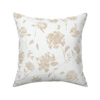 (L) Delicate Peony Flowers in Pale Gold Yellow and White | Large Scale