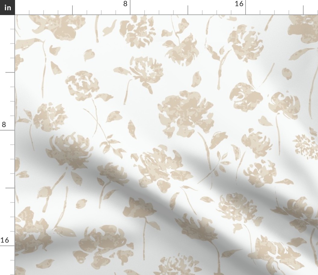 (L) Delicate Peony Flowers in Pale Gold Yellow and White | Large Scale