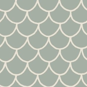 Mermaid Scales | Small Scale | Muted Green, Creamy Beige
