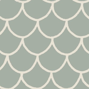 Mermaid Scales | Large Scale | Muted Green, Creamy Beige