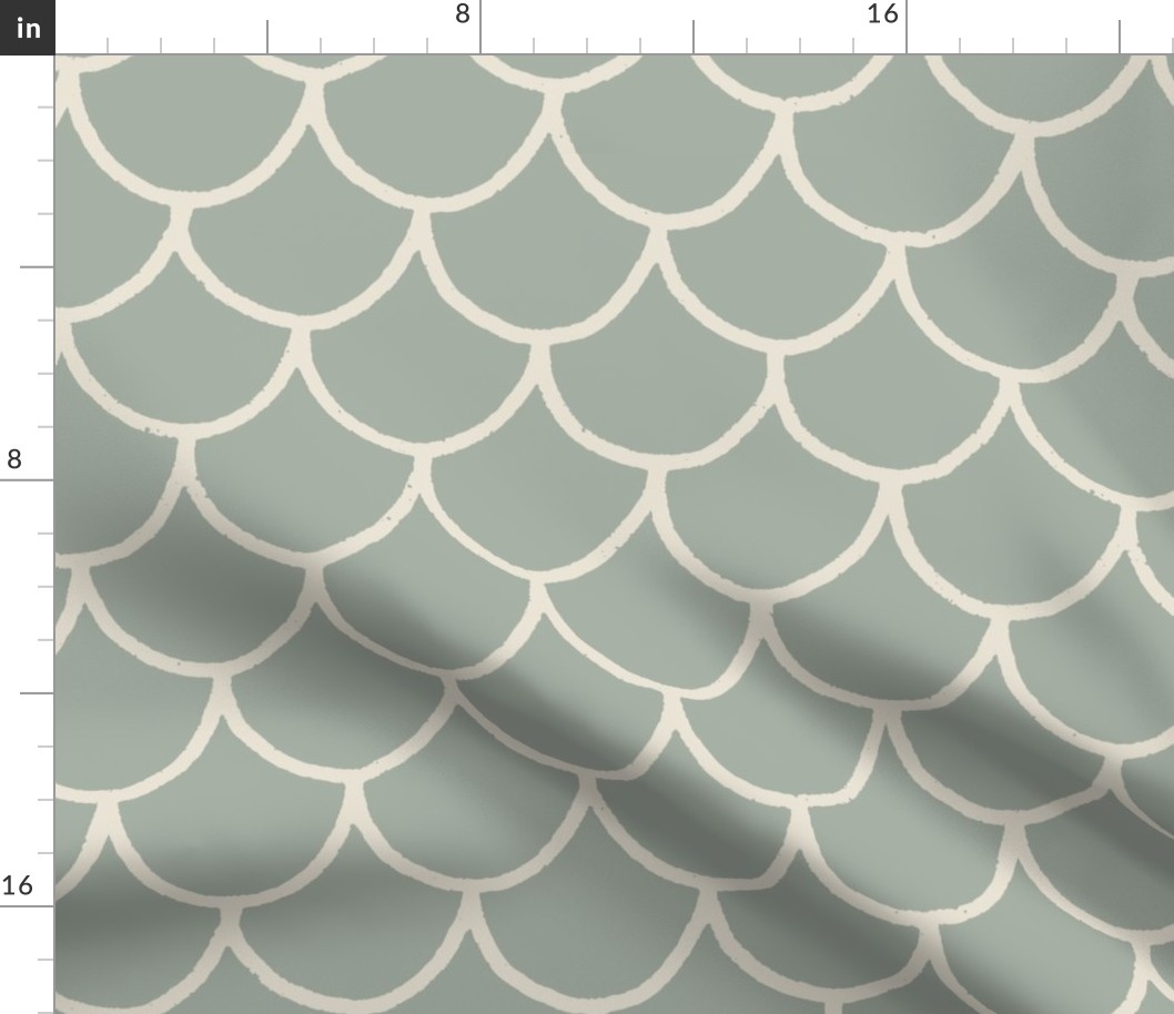 Mermaid Scales | Medium Scale | Muted Green, Creamy Beige