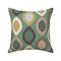 Abstract Modern Geometric in Gold Cream Brown and Green - Large
