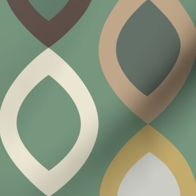 Abstract Modern Geometric in Gold Cream Brown and Green - Large