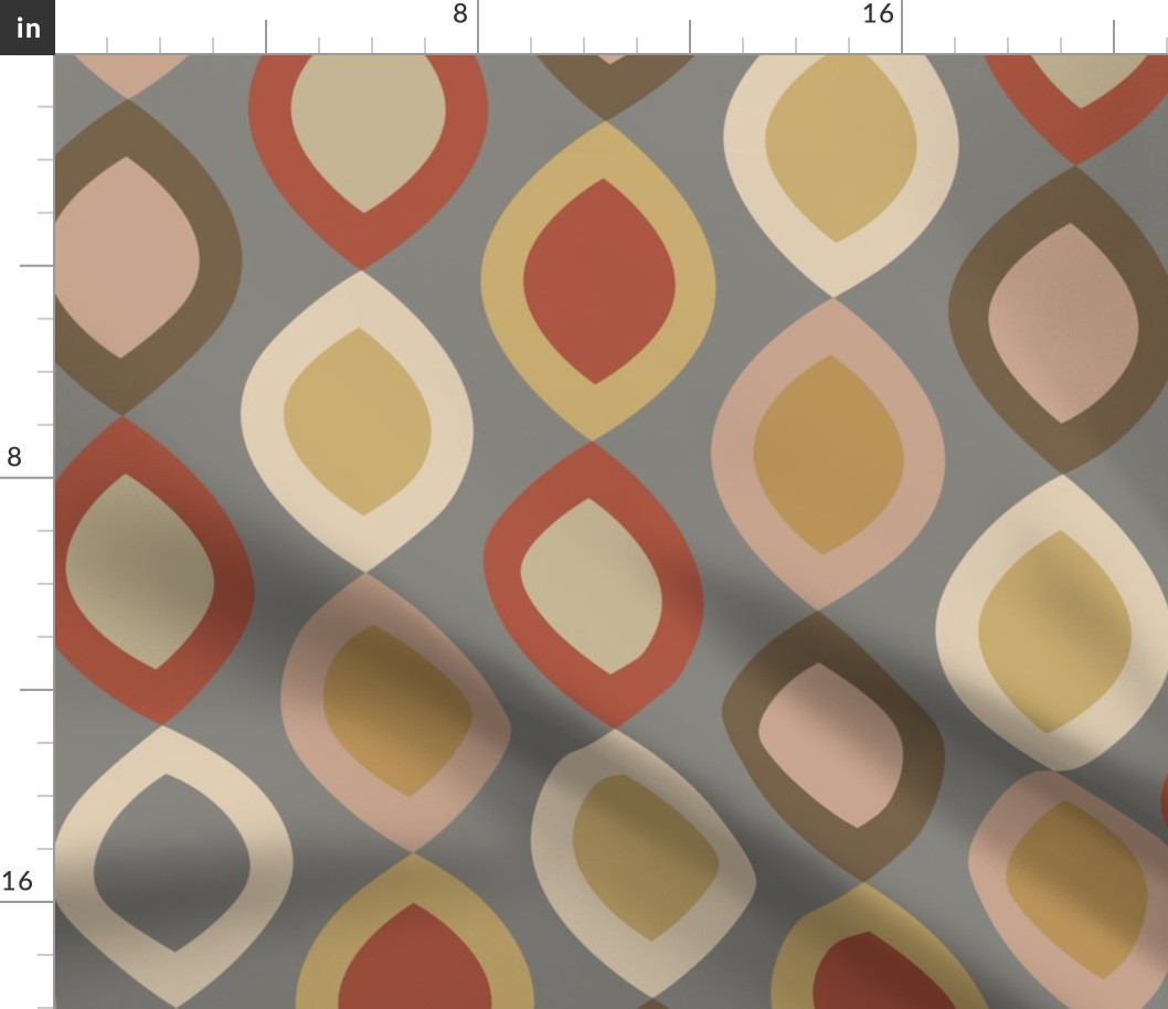Abstract Modern Geometric in Red Gold Cream and Grey - Large