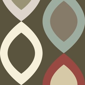 Abstract Modern Geometric in Red Cream Beige and Dark Green - Large