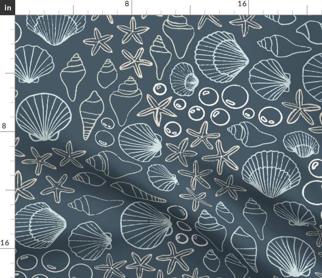 Seashell line art | Large Scale | Ocean Blue, muted green, creamy white