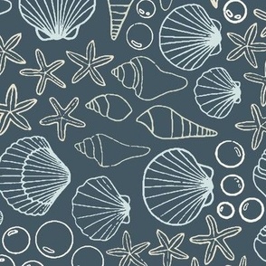 Seashell line art | Medium Scale | Ocean Blue, muted green, creamy white