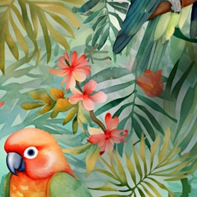 Tropical Print And Lovebirds