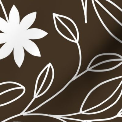 White flower leaf pattern on brown background