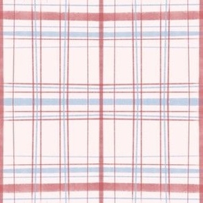 Red white and blue patriotic plaid faded messy guoache lines