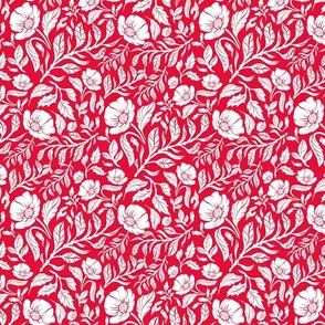 Tossed flora - small scale - red and white 