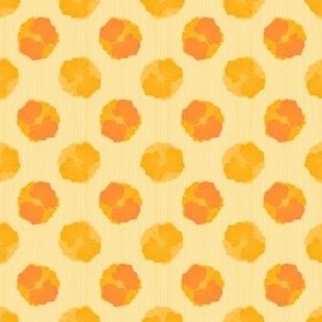 Mini Tangerine Orange and Pale Gold Yellow Poppies on Subtle Yellow Stripe