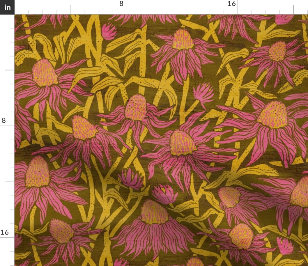 Coneflower Garden with olive background