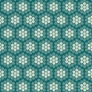 Large Hexagon Floral Posy Tile in Verdigris Green