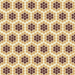 Large Hexagon Floral Posy Tile in Gold and Rich Brown 