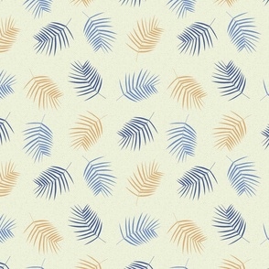 Large Palm Leaves in Blue and Tangerine Gold with Textured Background 
