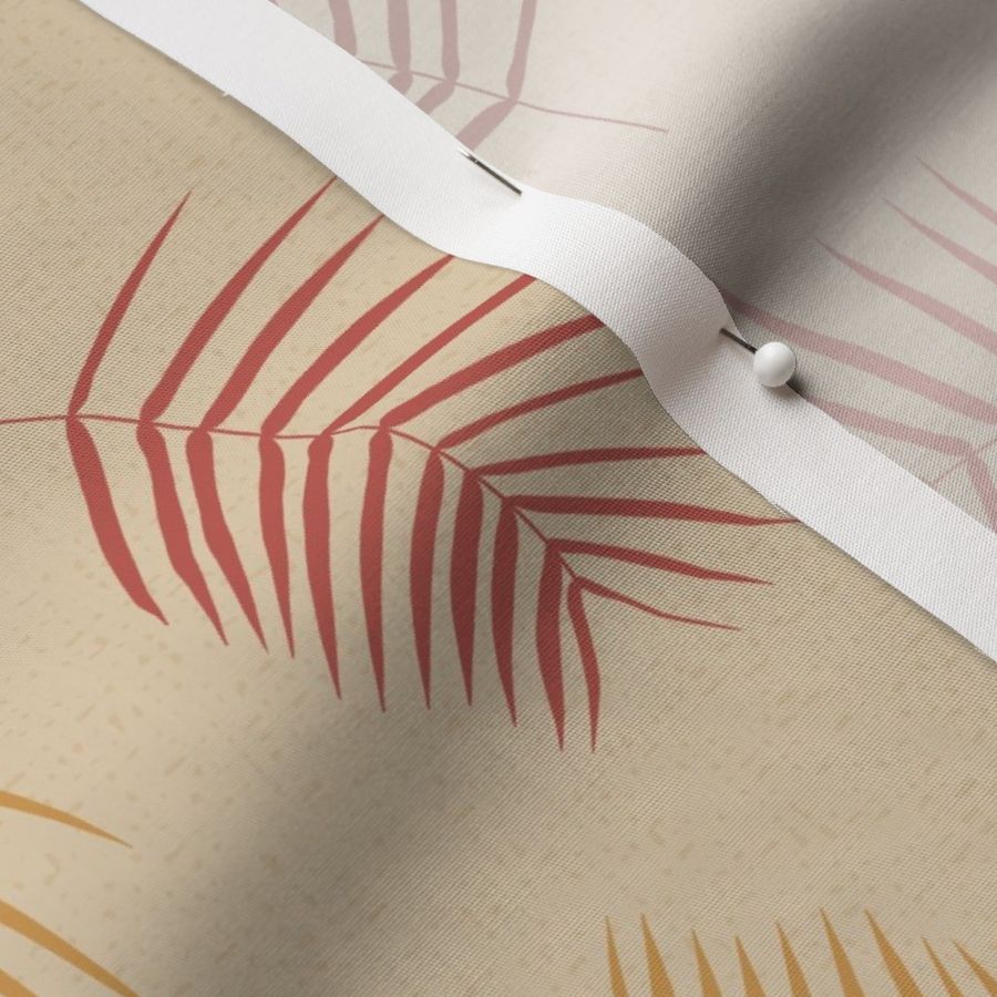 Large Palm Leaves in Red, Pink and Gold with Textured Background 