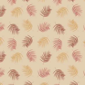 Large Palm Leaves in Red, Pink and Gold with Textured Background 