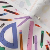 School Supplies and Art Materials on Paper White