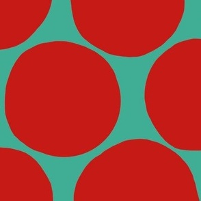 Bold Dots Large Scale Red on aqua green