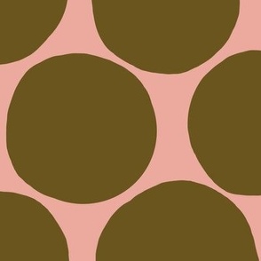 Bold Dots Large Scale Olive on muted pink