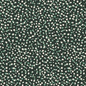 S| Organic Dotty green and off-white dot Shapes Confetti on dark green
