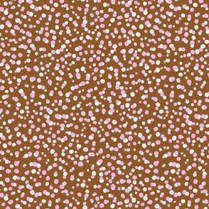 L| Organic Dotty pink and white dot Shapes Confetti on dark copper brown