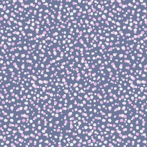 L| Organic Dotty pink and white dot Shapes Confetti on denim blue