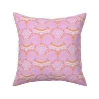 L|Pattern of peach orange white Dots Creating Organic Shapes on magenta pink