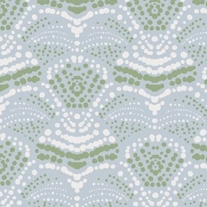 L|Pattern of jade green white Dots Creating Organic Shapes on blue-gray