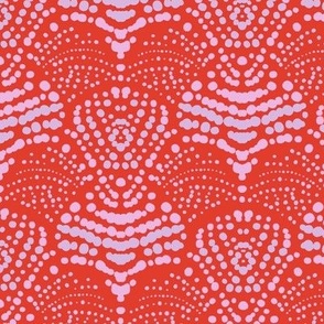 L|Pattern of light blue pink Dots Creating Organic Shapes on scarlet